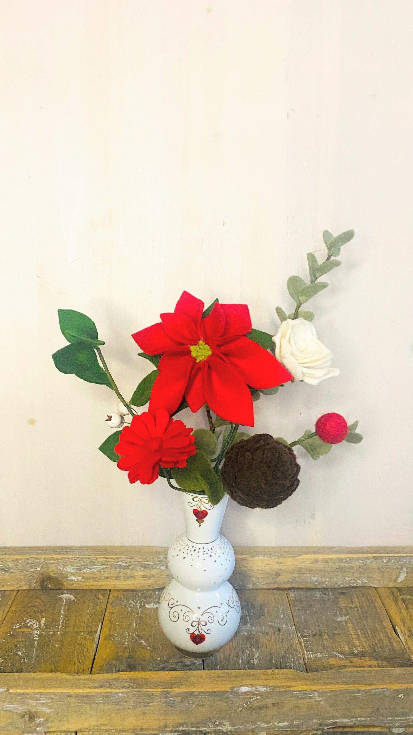 Kerstboeket van viltbloemen – een boeket dat altijd mooi blijft