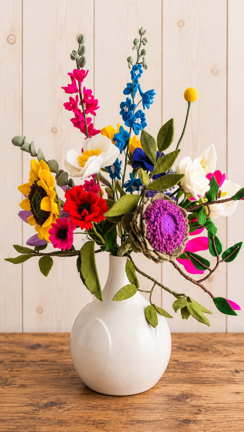 Deluxe abonnement viltbloemen boeket met 15-17 handgemaakte viltbloemen
