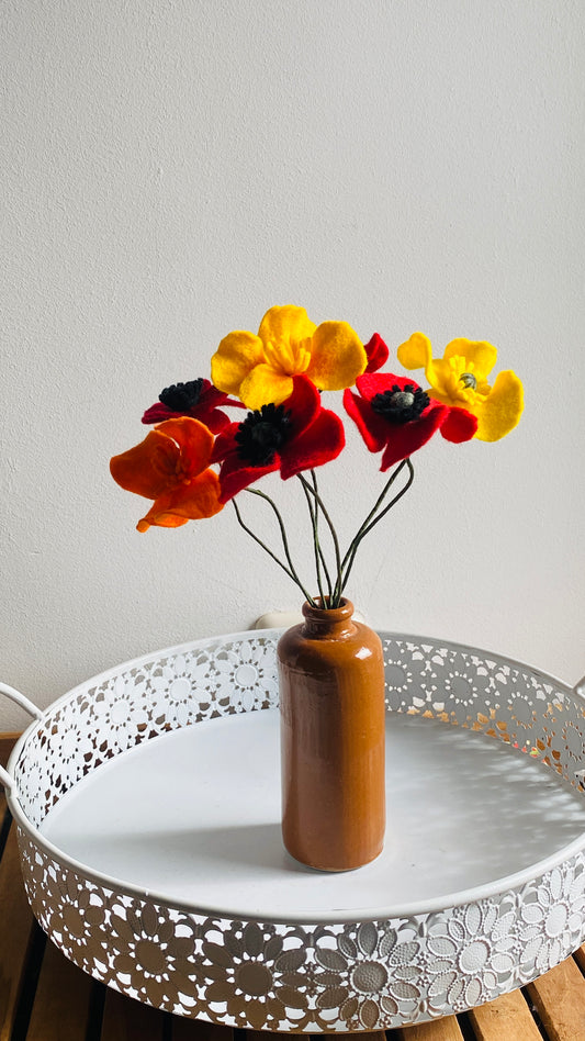 Handgemaakt  duurzaam viltbloemen boeket klaproos