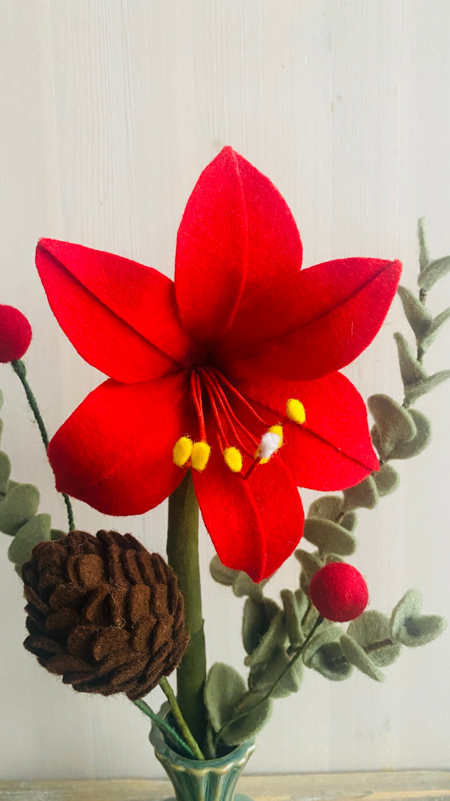 Kerstboeket van viltbloemen – een boeket dat altijd mooi blijft