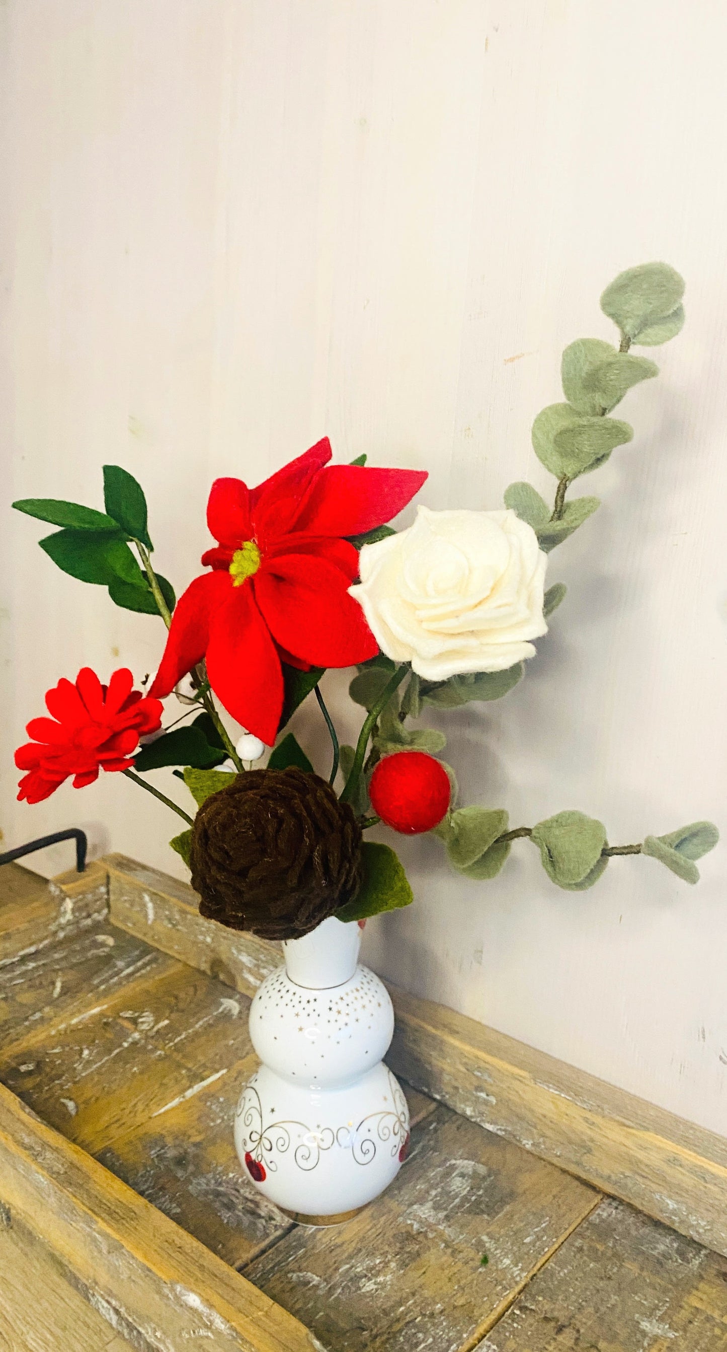 Kerstboeket van viltbloemen – een boeket dat altijd mooi blijft