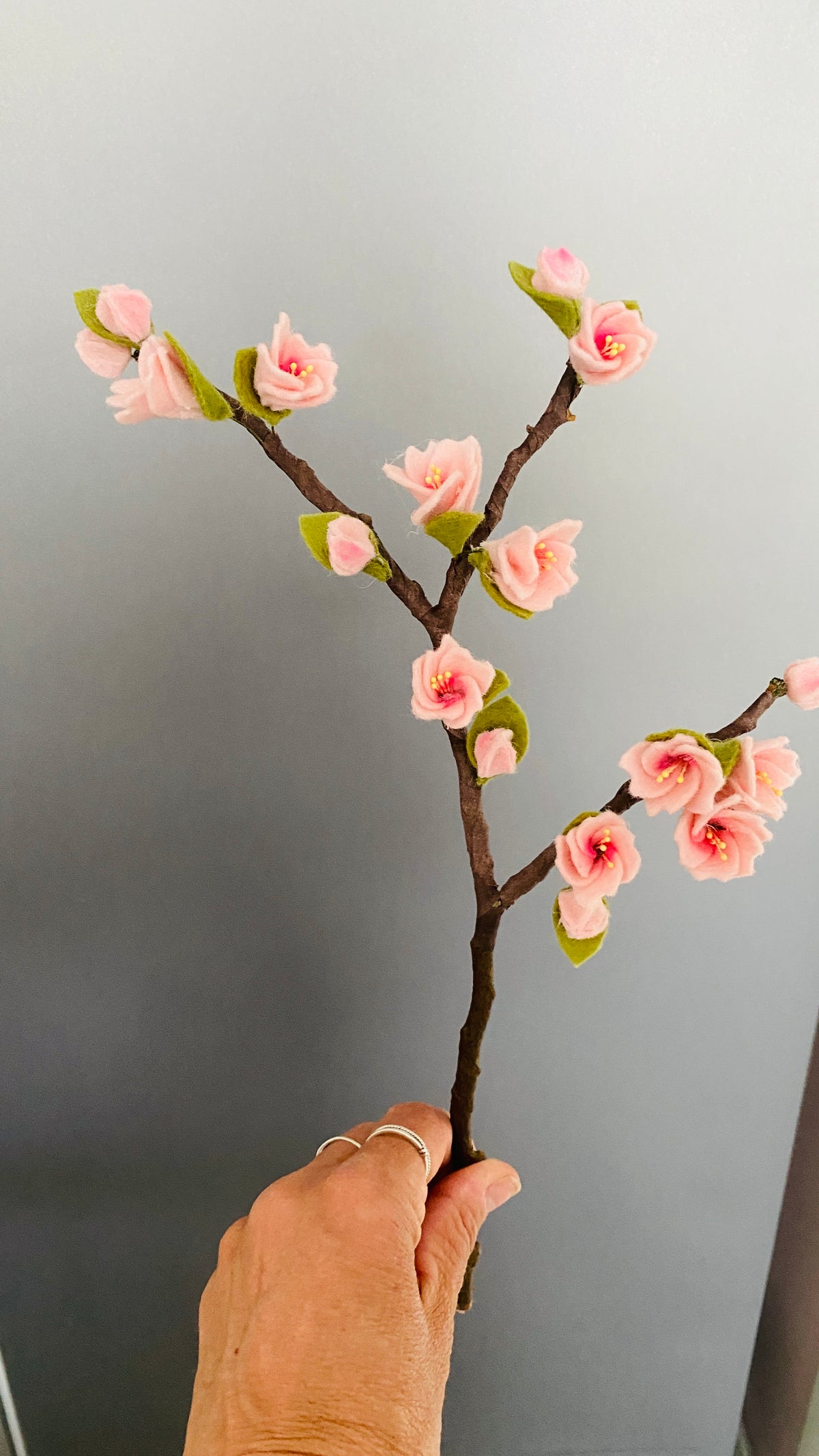 resultaat van een zelfgemaakte bloesemtak tijdens een workshop gegeven door het vitbloemenatelier in Uithoorn