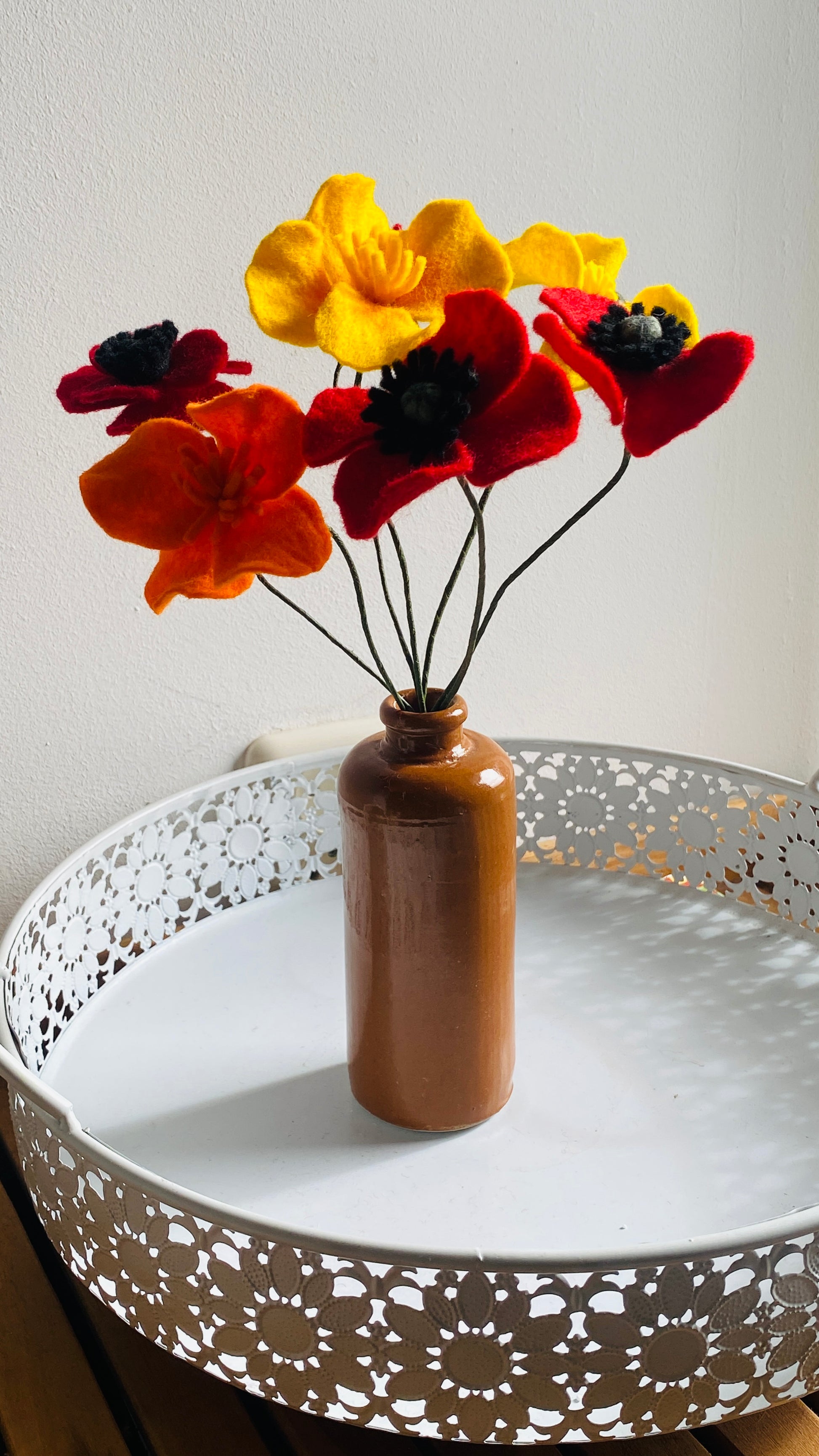 handgemaakt duurzaam viltbloemen boeket klaproos