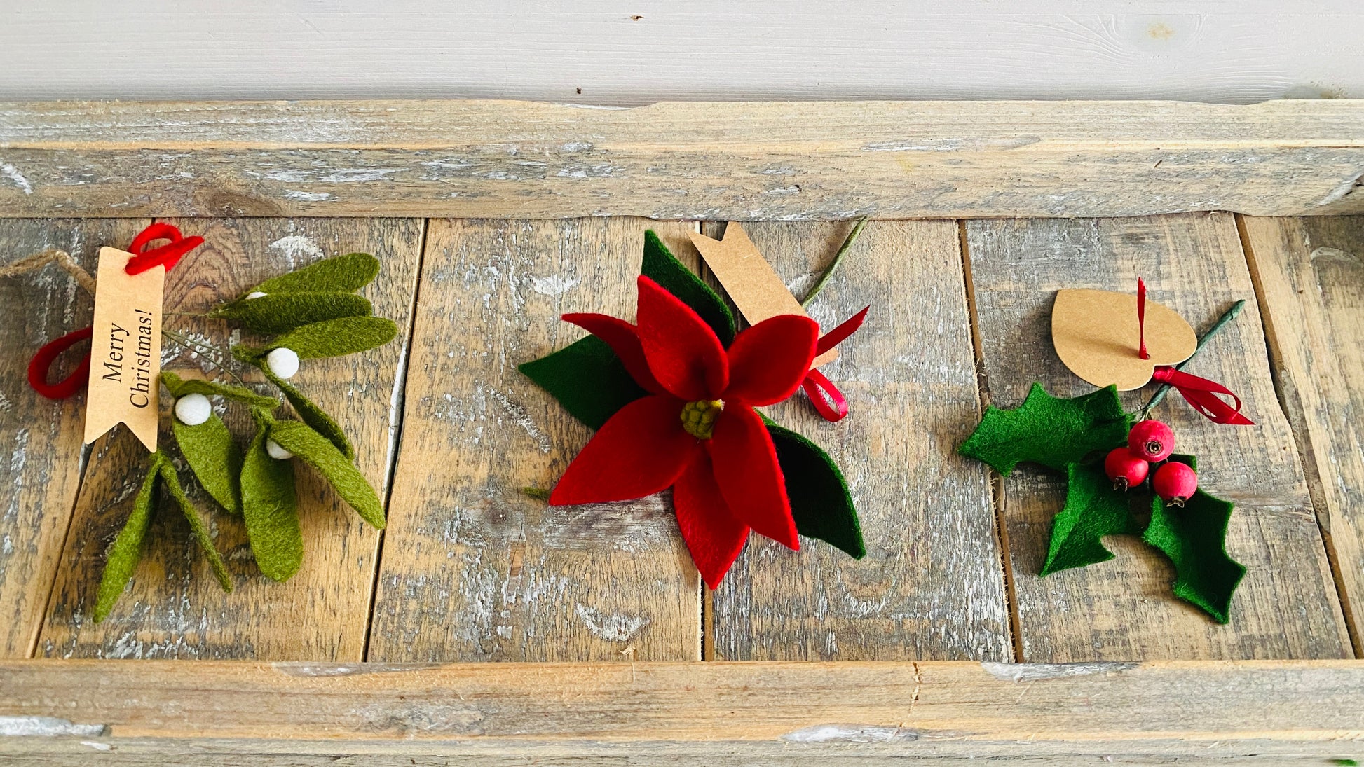 de drie kerstitems die gemaakt werden tijdens de kerstworkshop in uithoorn