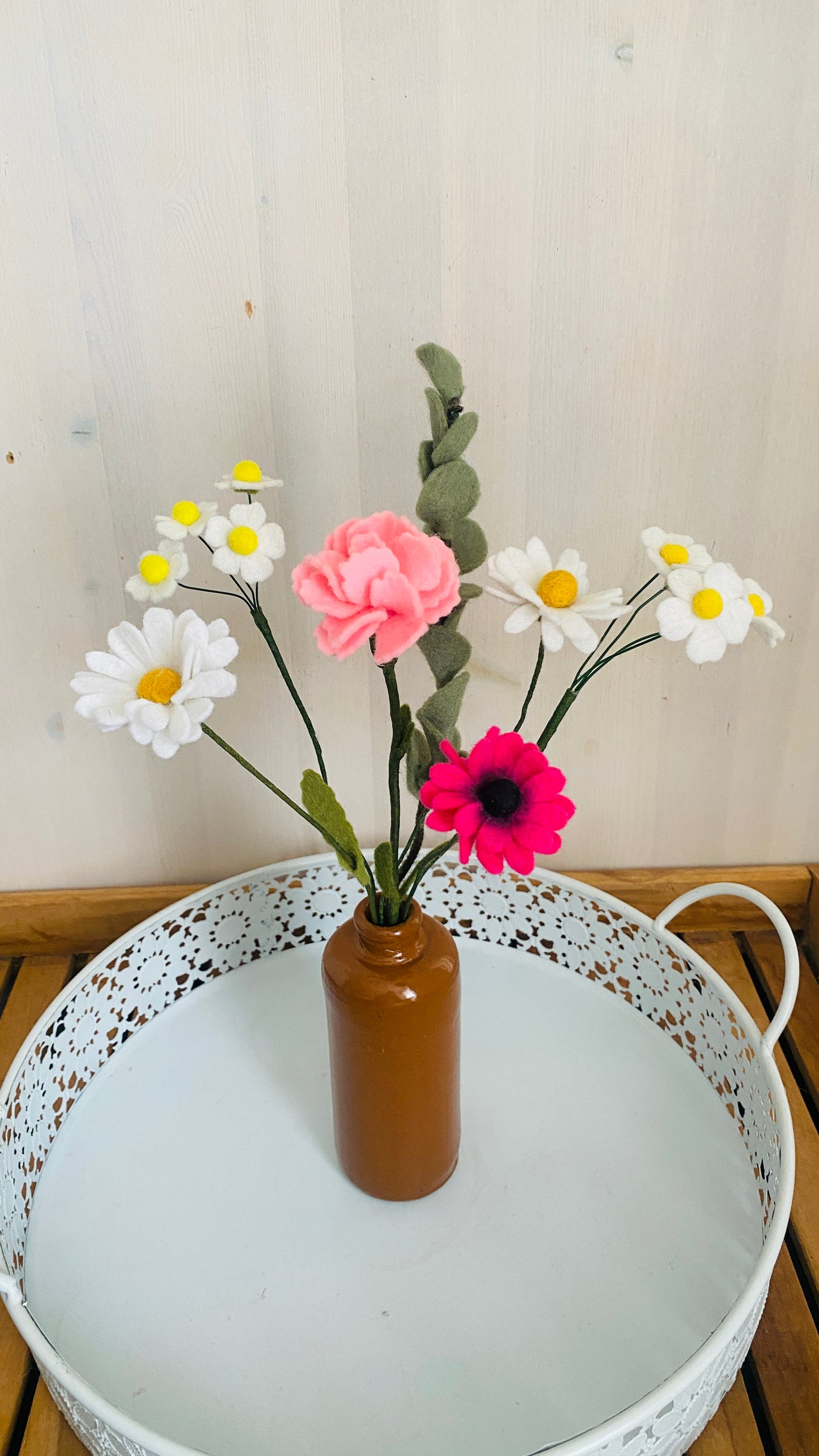 handgemaakt boeket viltbloemen kamille